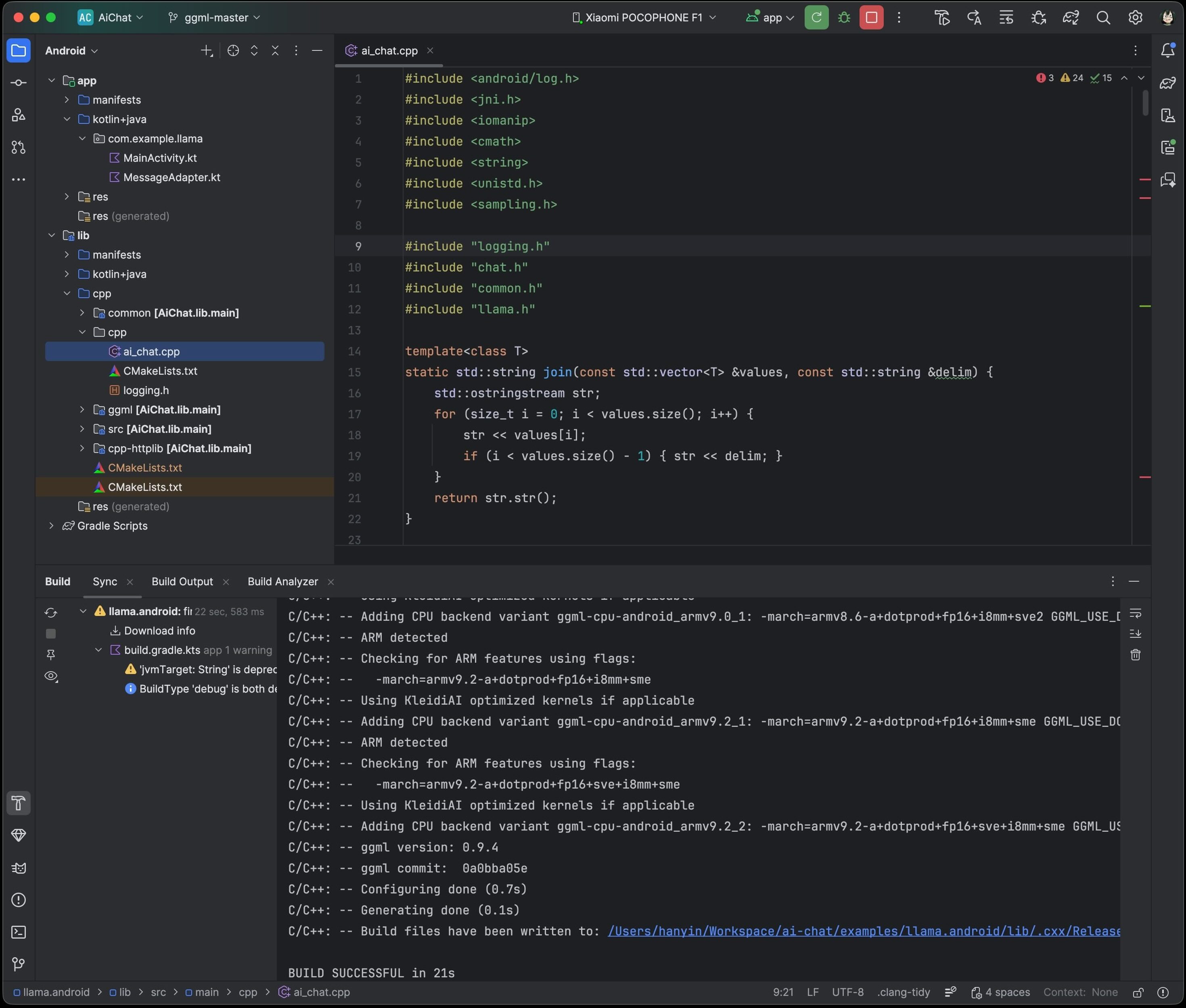 Project imported into Android Studio